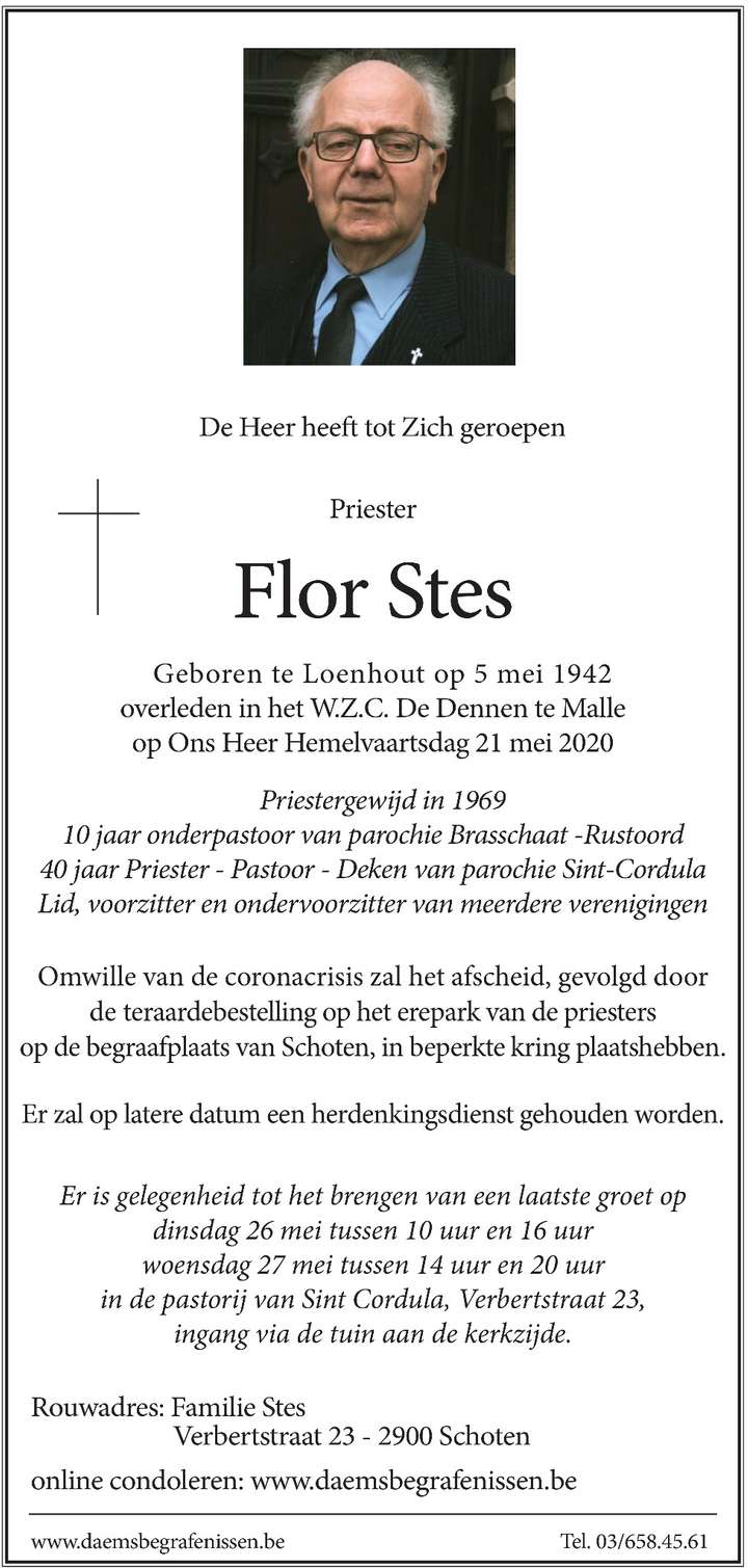 Overlijdensbericht E.H. Flor Stes