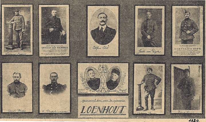 Collage van de oorlogsslachtoffers van de oorlog 1914-18.
