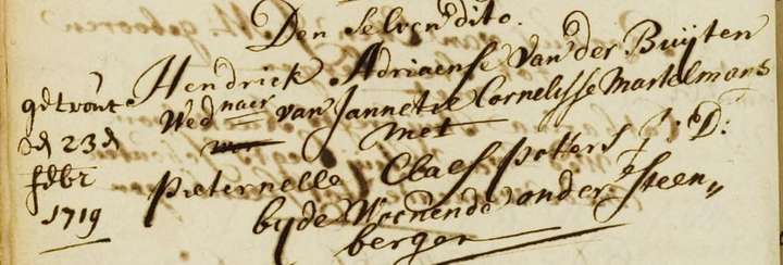 Vijfde huwelijk met Petronella Potters (1719)