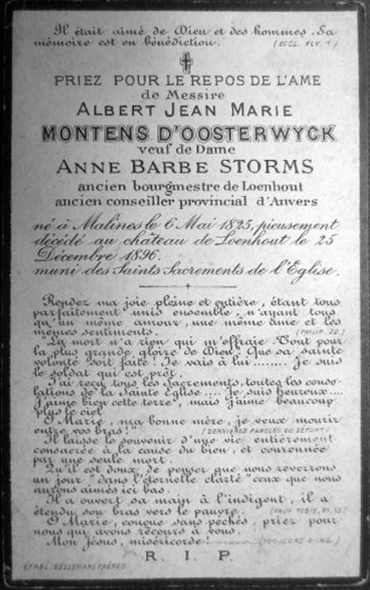 Albert Montens d'Oostercwyck (Mechelen, 6/5/1828-Loenhout, 25/12/1896), burgemeester 1885-1896.