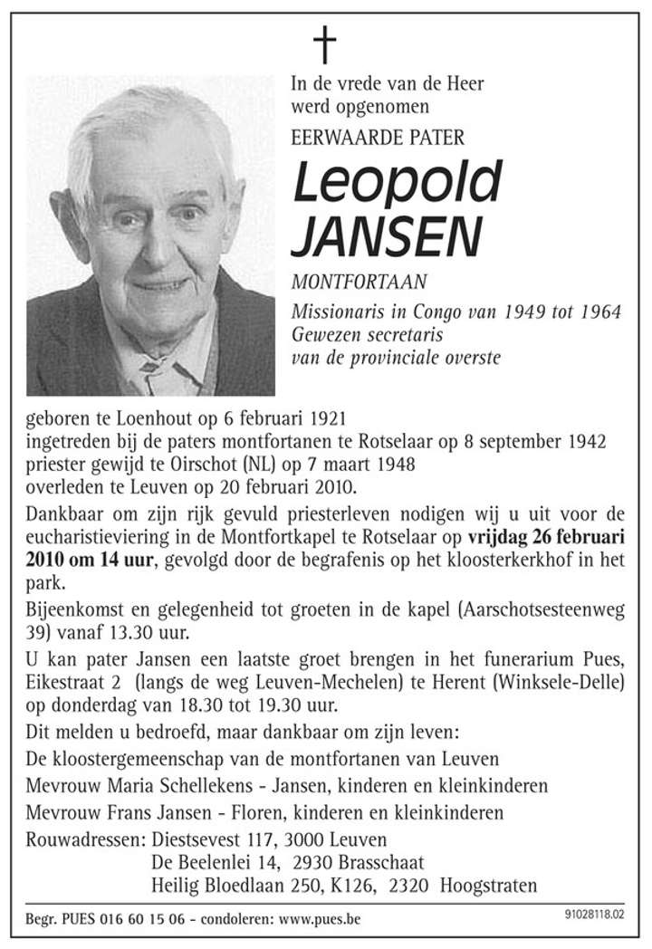 Overlijdensbericht (Gazet van Antwerpen, 24/2/2010)