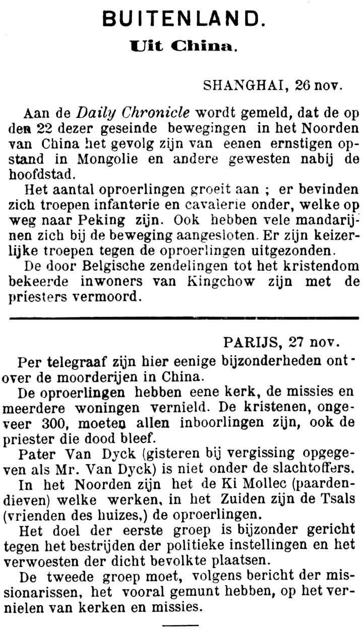 Gazet van Antwerpen (29/11/1891), Uit China, een ernstige opstand in Mongolië