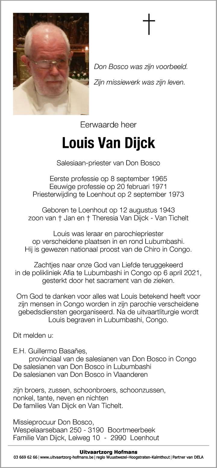 Rouwbrief E.P. Louis Van Dyck