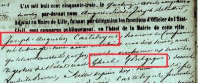Huwelijksacte Burgerlijke Stand Rijsel (14/4/1853)