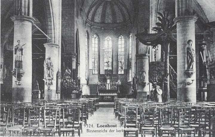 Binnenzicht van de kerk, voor de verwoestingen van 1940