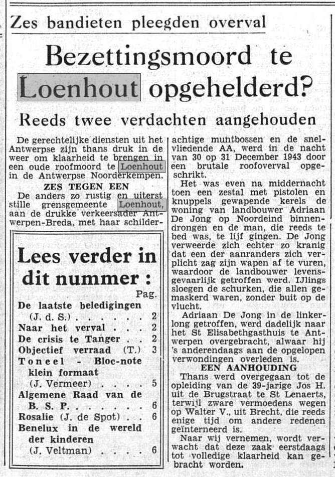 Bezettingsmoord te Loenhout opgehelderd? (De Nieuwe Gids, 22/4/1950)